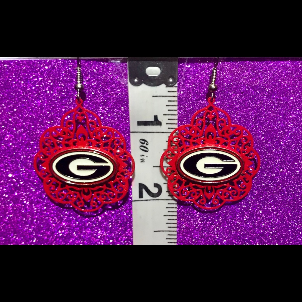 Georgia Bulldogs Red Filigree Lace Cut Earrings
